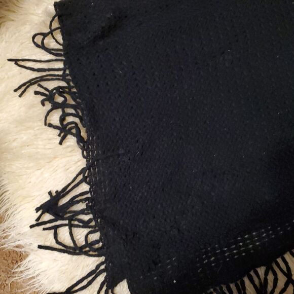 Black Knit Poncho with Fringe Cloaked Rowana Poncho - Black - Picture 8 of 9